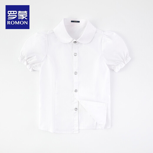 Luo Meng girls short-sleeved shirt summer big children's shirt primary school students white shirt graduation performance clothing pure white 160