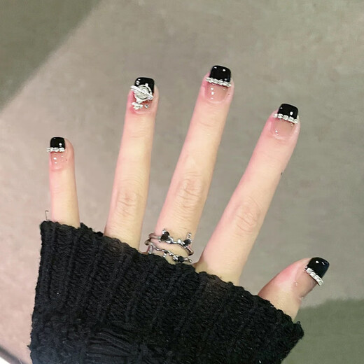My Wear Ear Nail Glelly Glue Short Black French Saturne Diamond Diamond Nail Patch Nail Art Finise Nail Tablet By1049 # Silver Flash Butterfly 1 Modèle de kit d'outils portable
