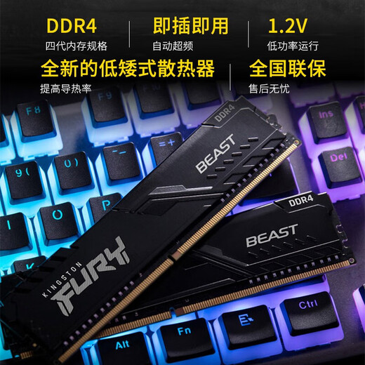 Kingston memory module DDR4 3200 2666 3600 Beast beast series FURY 4th generation desktop computer memory module DDR4 2666-Beast gaming vest 16GB 2 modules double 32G-(16G*2)