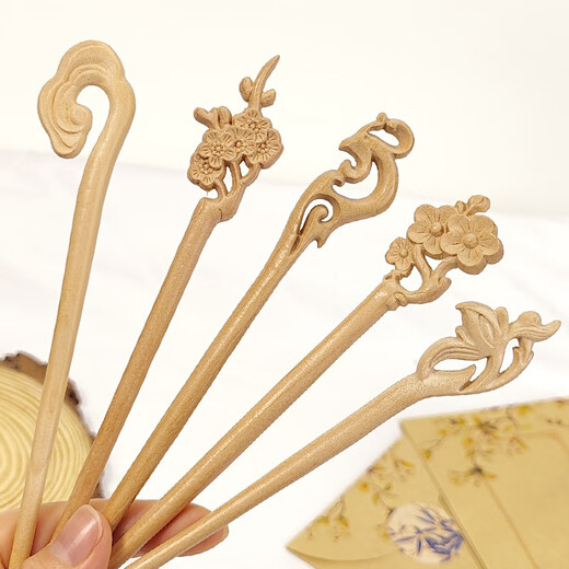 Feihua handmade peach wood hairpins, ancient style hairpins, Hanfu accessories, wooden hairpins, hairpins, finished hairpins, plum blossoms 1 piece