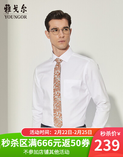 雅戈尔（YOUNGOR）长袖衬衫男DP免烫衬衫纯棉面料抗皱易打理新品 YLDP10171BJA白色 41