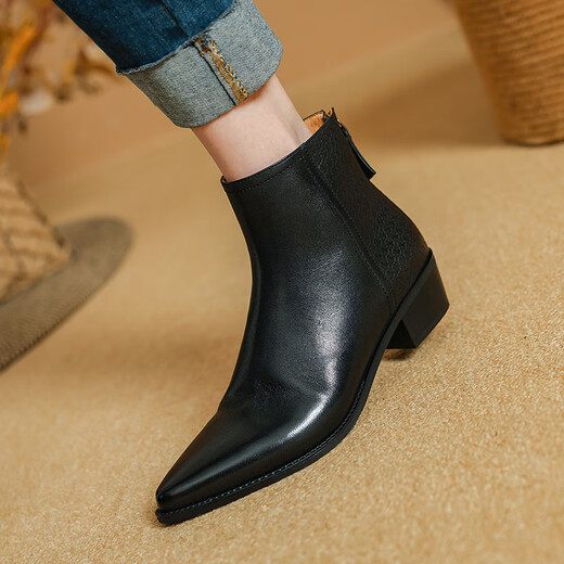 FZFD Top Layer Schaffell speicherte Zehen niedrige Absätze und Nacktstiefel für Frauen Retro -Stil einfach und vielseitig Winterstil Women Stiefel Dicke Absatz Stiefel für Frauen Single Lily Brown 38