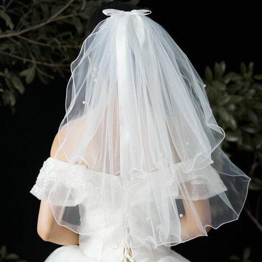 Renshanxiang Veil Proposal Jane Veil Certificate Holiday Proposal Engagement Wedding Bride Photography Simple High-end Veil Bow Veil with Pearls (Hair Comb Style) 1