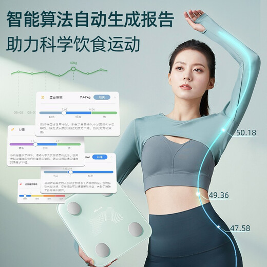 小熊（Bear）体重秤电子秤 智能分析体脂秤家用健康秤人体秤脂肪秤男女减肥用高精度塑形减脂体重管理浅绿色K5