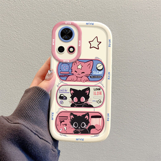 妙之选适用于华为nova12手机壳nova8卡通ins风星眼猫HuaweiNOVA11SE全包新款女NOVA9硅胶NOVA7手机壳NOVA 圆墩壳-白色-BS3893黑色猫咪+a1948玫红 华为no
