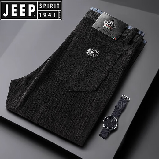 JEEP SPIRIT灯芯绒牛仔裤男春秋季弹力男士休闲裤字母提花秋冬商务直筒裤 咖啡色 春秋6630 29