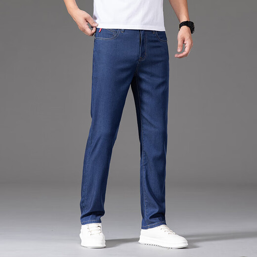 Nosskiss Herrenbekleidungsmarke Jeans Herren Dünne Sommer Dünne Stretch losen Hosen mittleren Alters 2025 Neu 9767b Medium Blue [Sommer] dünn 29