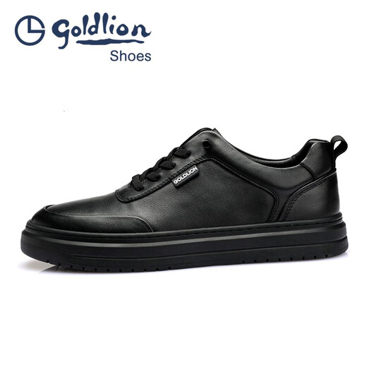 Goldlion men's shoes round-toe men's sneakers simple black cowhide business casual leather shoes for men black 40