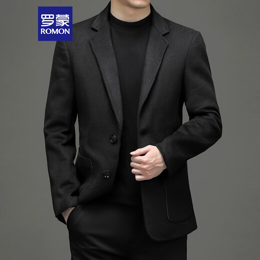 Romon Wool Suit Men's Autumn and Winter Business Traje informal de lana Single Western Coat Western Men's XF51 Black XL