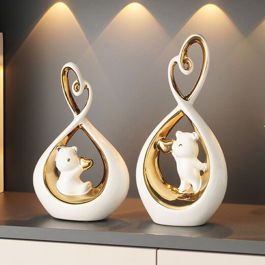 Pameiju Fengshengshui Chuanboat Home Ornaments Entrance Decoration Chinese Living Room TV Cabinet Crafts Housewarming Gift White Fengshengshui Chuan + Love Bears Pair