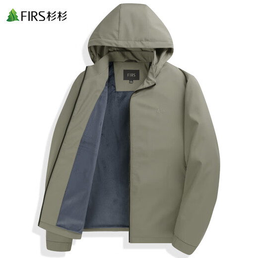 Shanshan (FIRS) silver fox velvet detachable hooded jacket for men 2025 autumn new business plus velvet warm jacket 303 Khaki M (170)