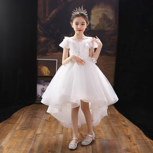 Chuangjingyi chose children's dress princess skirt catwalk tailgirls dress domineering front short back long show costume children's champagne color [TW683 tailgirls] 110cm