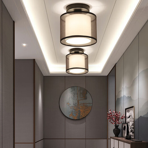 Weihuo new Chinese style aisle lamp corridor lamp entrance lamp square round small ceiling lamp foyer lamp balcony lamp household square black without light source