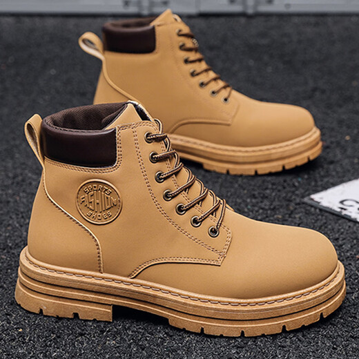 Yunshun rhubarb boots men's shoes high-top Martin boots men's Korean version versatile handsome trendy thick-soled work shoes short boots trendy shoes yellow 43