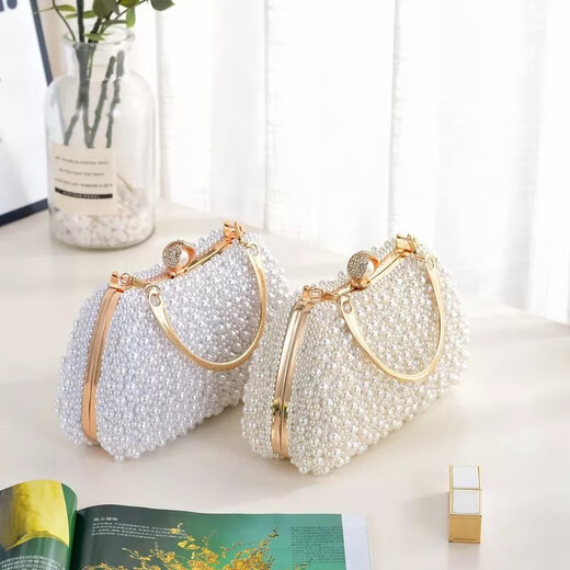 Cool Kangaroo KQ celebrity dinner small bag pearl clutch women's handbags with cheongsam banquet handbag evening dress handbag handbag beige