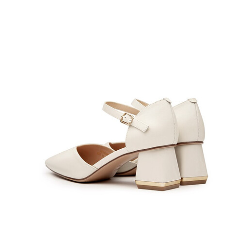 Red Dragonfly Women's Shoes New Pointed Hollow One-Shift Buckle Commuter Single Shoes WFB12040 Bei White 34