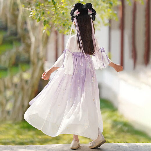 爱宝适儿童汉服女童夏古装连衣裙薄款中国风女孩儿童节礼物表演服 苍兰紫 S692 160 码【建议身高150-160cm】