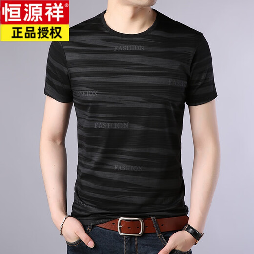 Hengyuanxiang T-shirt men's short-sleeved summer new ice mercerized cotton half-sleeved men's T-shirt middle-aged and young round-neck striped sweatshirt T 9901 green 165