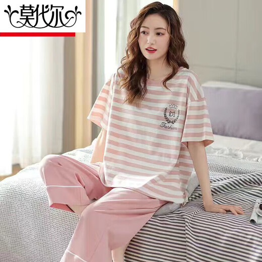 
Modal pure cotton pajamas for women in summer short-sleeved cropped pants suit loose spring and summer can wear home clothes outside. Short-sleeved cropped pants 683 XL Recommended 115-125Jin [Jin equals 0.5 kg]