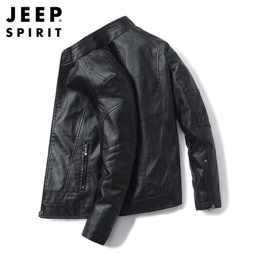 JEEP SPIRIT Jeep Leather Jacket Men's Jacket Autumn and Winter Stand Collar Business Motorcycle Men's Clothing Black XL