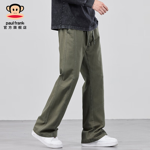 大嘴猴（paul frank）纯棉休闲裤男秋季宽松潮牌垂感直筒裤男装美式潮流高街阔腿长裤子 9871H军绿色【官方正品】 L【建议110-130斤】