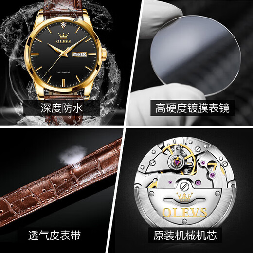 欧利时 (OLEVS)瑞士认证品牌情侣手表机械表全自动防水夜光情侣表新年礼物送爱人 【典藏版6629】棕皮黑面情侣 【终身质保】