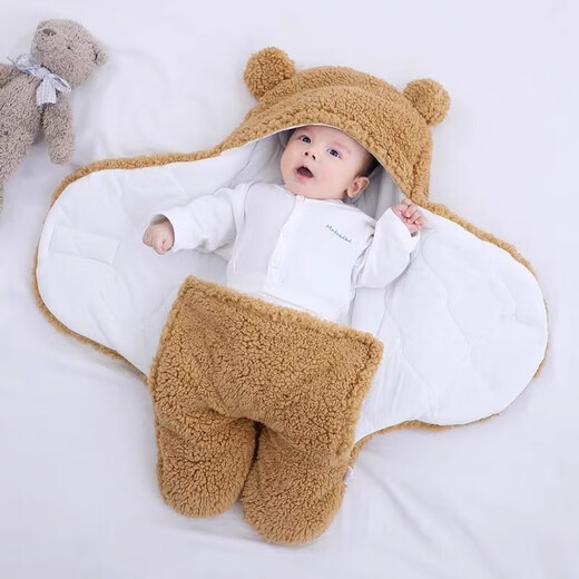 Rabbit Big Wen Baby Holding Bedle Sleeping Bag in Autumn and Winter Thickened Warm 0-1 Year Old Newborn Swabbing Clothes Clothes Anti-Shocking Outing Supplies Blue [Thickened Pure Cotton Inner] Recommended 0-6 Months