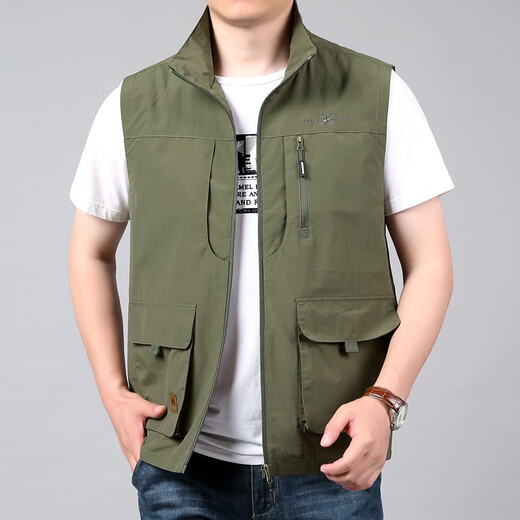 JP 户外男士马甲多口袋休闲工装背心薄款速干马夹2677 卡其色 XL (适合140斤-155斤)