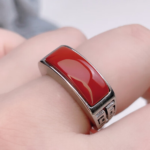 Core fragrance natural agate southern red saddle square ring fashionable versatile and exquisite birthday gift ring for boyfriend and girlfriend default ring