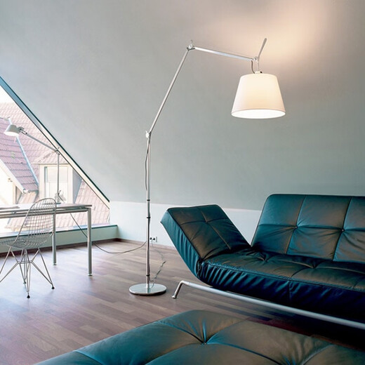 Floor reading lamp designer double swing arm fabric reading floor lamp simple modern living room study long pole can be a black large size pure white