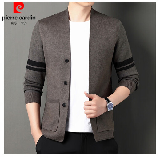皮尔卡丹（pierre cardin）品牌针织开衫男士春秋季新款羊毛披肩外套休闲百搭舒适毛衣夹克男 黑色 M