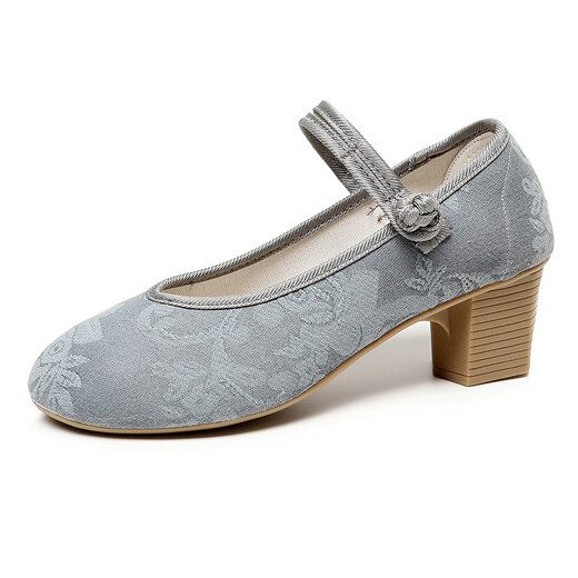 Женская обувь Yonghechun Fashion Женская обувь древнее стиль Hanfu Shoes Old Beijing Clate Thote туфли с толстой каблукой чай Art Art Cheongsam Женская одиночная обувь этническая вышитая обувь 826 Fuguihua Grey 35 (стандартное число)
