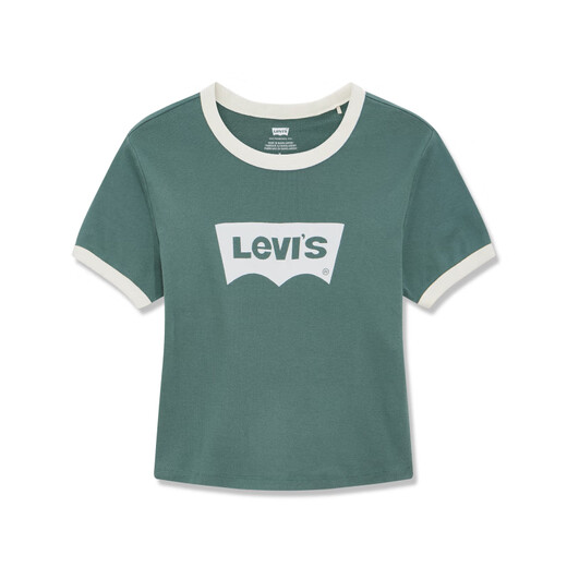 Levi's李维斯女士夏季美式复古校园风气质修身小个子辣妹短袖T恤 绿色 A3523-0064 S