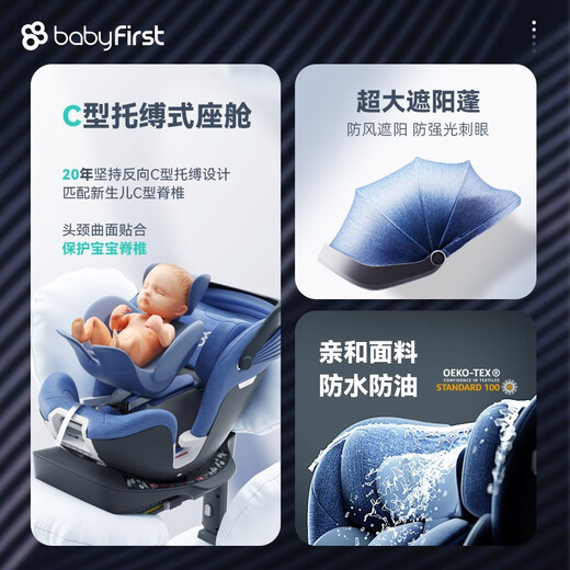 Babyfirst car child safety seat with ISOFIX interface (approximately 0-4-7 years old) 360-degree rotating baby car seat Phantom Blue-smart model
