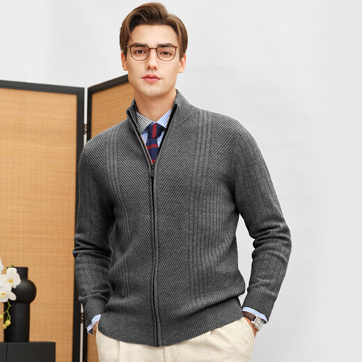 Zhuangji Heavy Thick Cardigan Sweater Men's Winter Zipper Stand Collar Soft Waxy Warm Cashmere Stretch Casual Sweater