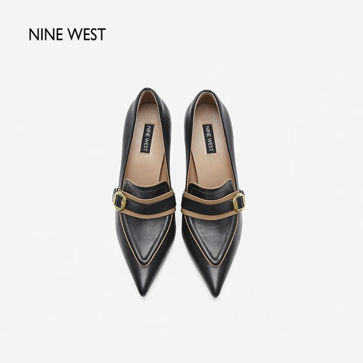 NINE WEST/High heels women's spring and autumn new European and American style urban commuter metal buckle color matching stiletto shoes black 34