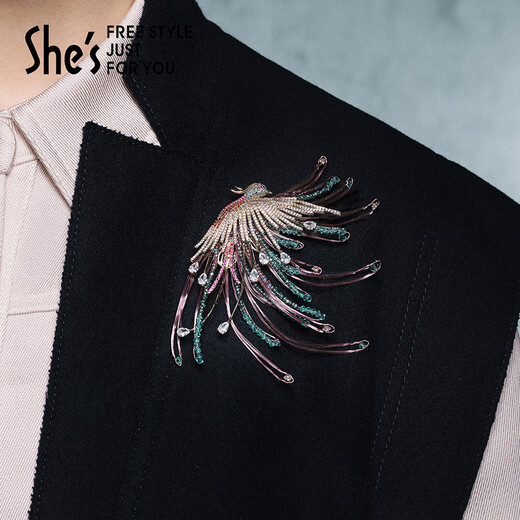 She s Qianzi artistic conception oriental style dazzling phoenix brooch high-end exquisite fashion corsage brooch birthday gift for women pink cyan E0