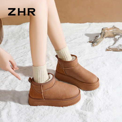 ZHR snow boots women's 2025 new winter Northeast thickened warm women's boots thick-soled versatile short boots AB50 camel 37