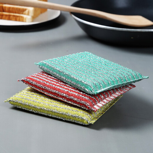 Sisters Flower Dishwashing Sponge, Color Striped Golden Silk Cleaning Cloth, 4-piece dishwashing cloth, sponge rag, remove oil stains