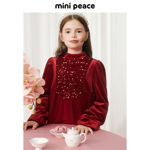 MiniPeace Children's Clothing Girls Dress FBFAF1126 Chinese Red 120cm