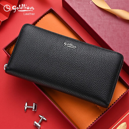 
Goldlion handbag men's clutch genuine leather belt zipper wallet long luxury high-end brand cowhide 2025 latest model large size [official authorized authentic] first layer cowhide