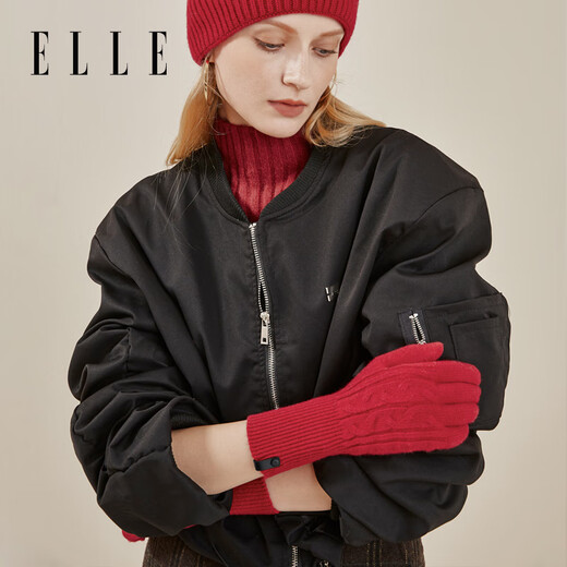 ELLE 100% sheep wool gloves for women autumn and winter outdoor warm and fashionable knitted fingertips for students driving with touch screen