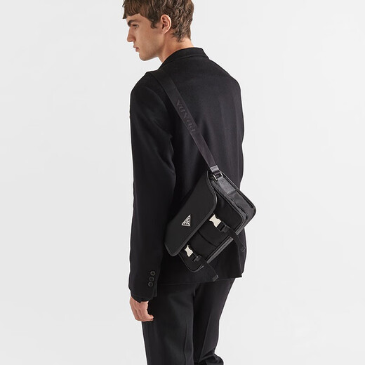 PRADA/Prada Gift Men's Re-Nylon and Saffiano Cow Leather Shoulder Bag Black