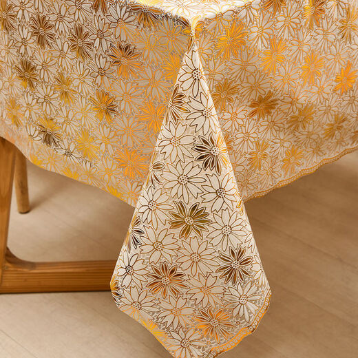 Yudou coffee table tablecloth waterproof, anti-scald and anti-oil dining table mat TV cabinet tablecloth tablecloth plastic bedside table cover rectangular peacock gold flower 135*220cm