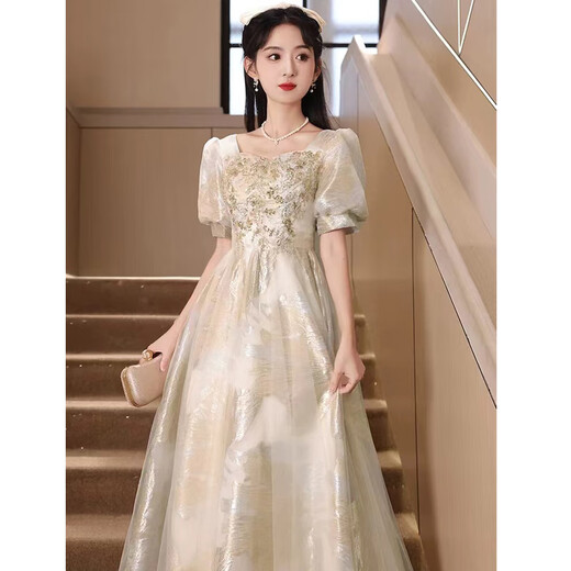 麦斯贝思晚礼服女高端宴会气质轻奢小众高端声乐艺考年会主持人连衣裙冬 香槟色 M