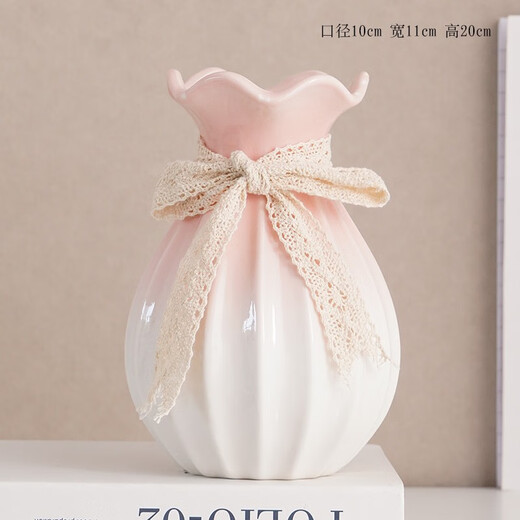Shumen Big Belly Ceramic Vase Decoration Dried Flowers Water Flower Gardening Living Room Flower Arrangement Tulip Decoration Light Luxury and High-Level Sense Qianyu. Style (Pink)