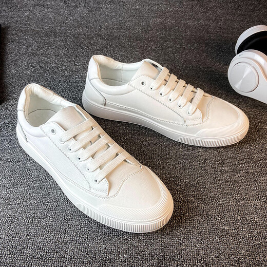 百搭西装小白鞋男潮流男鞋2025新款布鞋鞋子男士休闲板鞋韩版皮鞋 白色-皮面-9922 37 【皮鞋码】