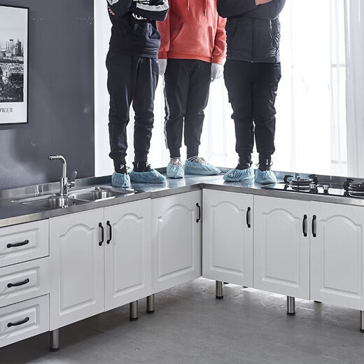 Xiaochong Simple stove cabinet stainless steel kitchen cabinet washing gas tank sink storage cabinet storage cabinet 150 four-door double basin model