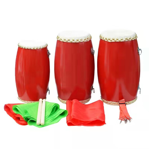 12cm14cm15cm成人腰鼓儿童腰鼓幼儿腰鼓秧歌牛皮腰鼓打击乐器 14cm +鼓棒+背带+方巾