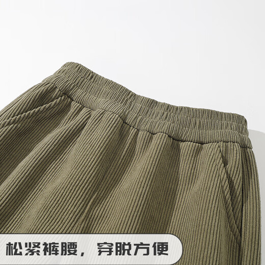 巴布豆儿童裤子秋冬季男童加绒保暖女童灯芯绒长裤时尚宽松潮流童装 卡其 130